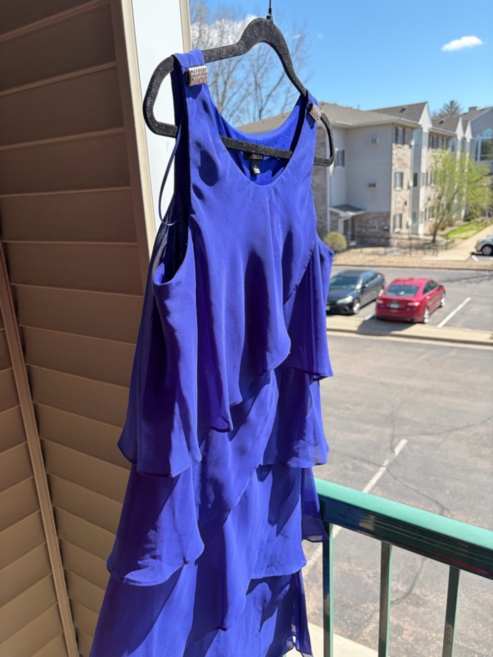 🆕🫐SLNY Blue Layered Chiffon Dress Size 6 Ruffle Cocktail Party Wedding Guest - Picture 6 of 16
